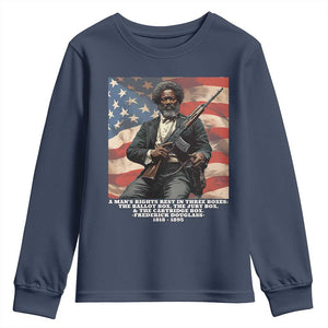 Frederick Douglass Youth Sweatshirt A Man's Rights Rest In Three Boxes Vintage American Flag