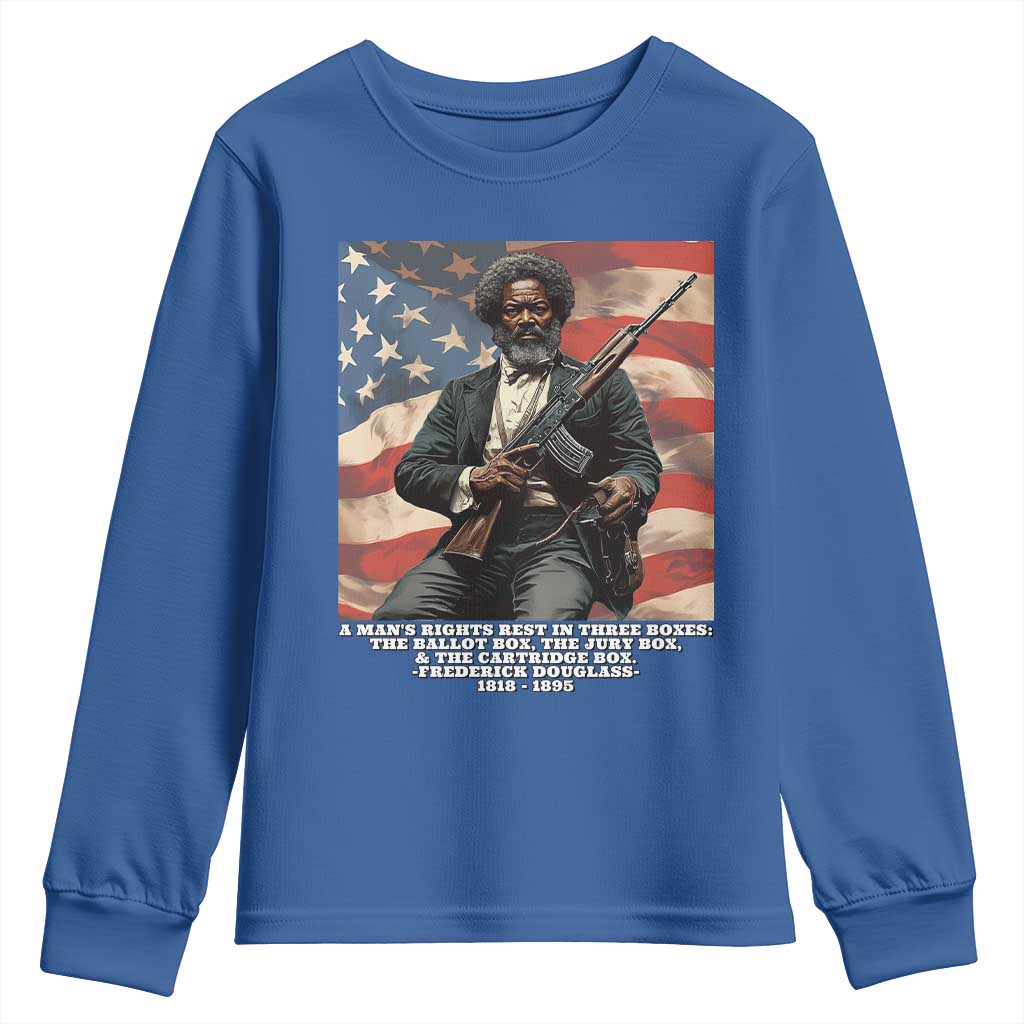 Frederick Douglass Youth Sweatshirt A Man's Rights Rest In Three Boxes Vintage American Flag