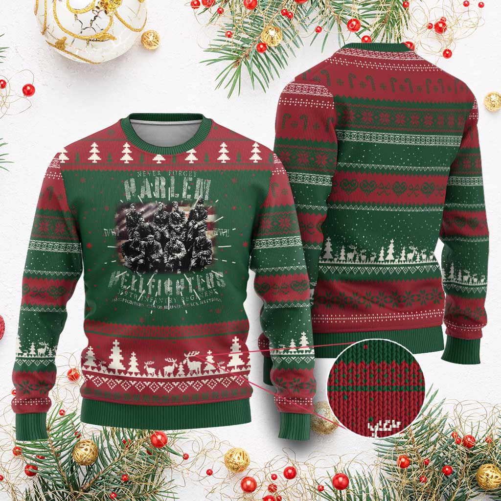 Never Forget Harlem Hellfighters Ugly Christmas Sweater Vintage USA Flag