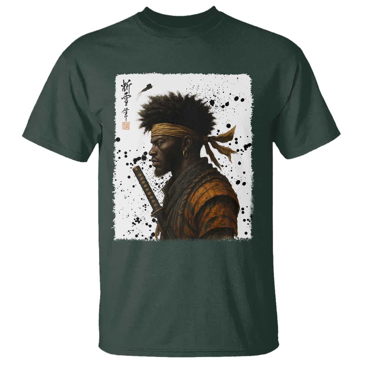 Afro American Samurai T Shirt Japanese Vintage Graphic Sumie Katana - African Pride