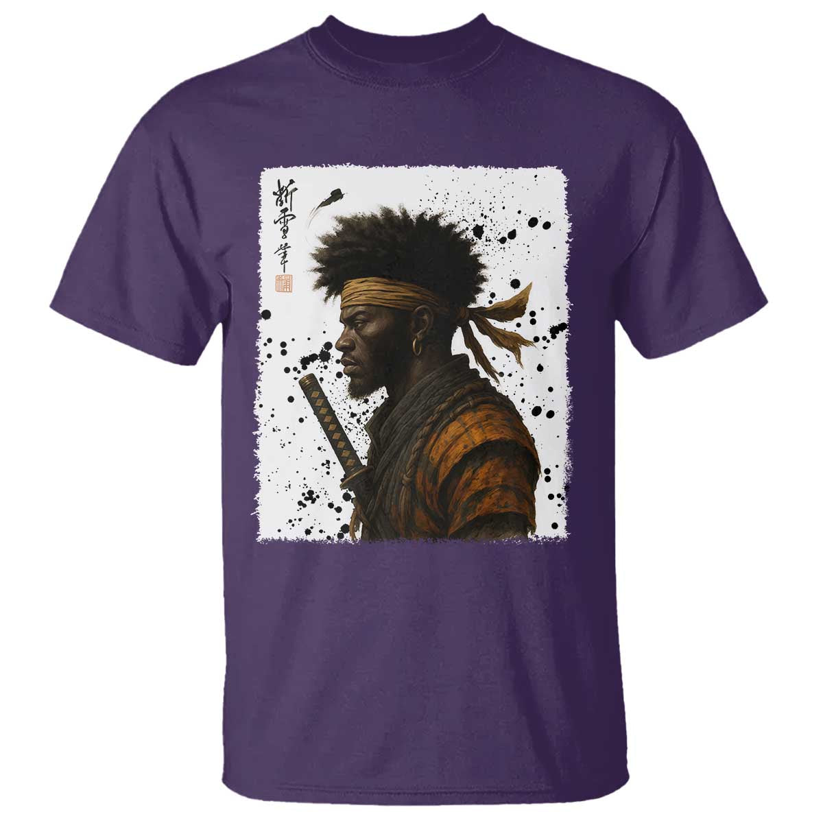 Afro American Samurai T Shirt Japanese Vintage Graphic Sumie Katana - African Pride