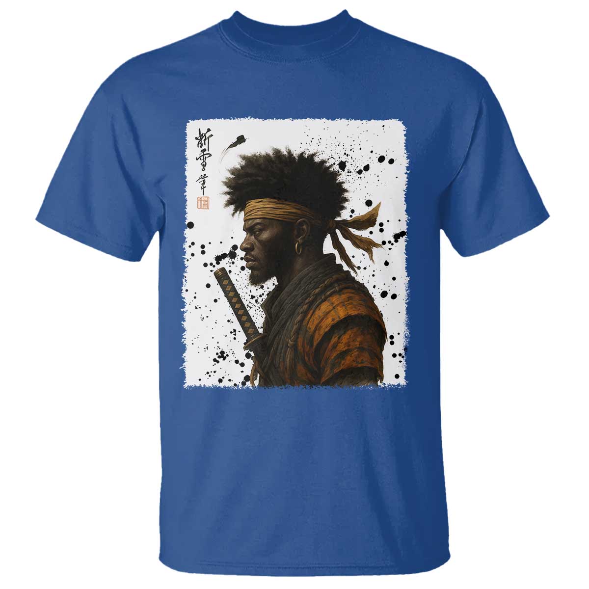 Afro American Samurai T Shirt Japanese Vintage Graphic Sumie Katana - African Pride
