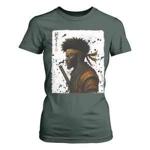 Afro American Samurai T Shirt For Women Japanese Vintage Graphic Sumie Katana - African Pride