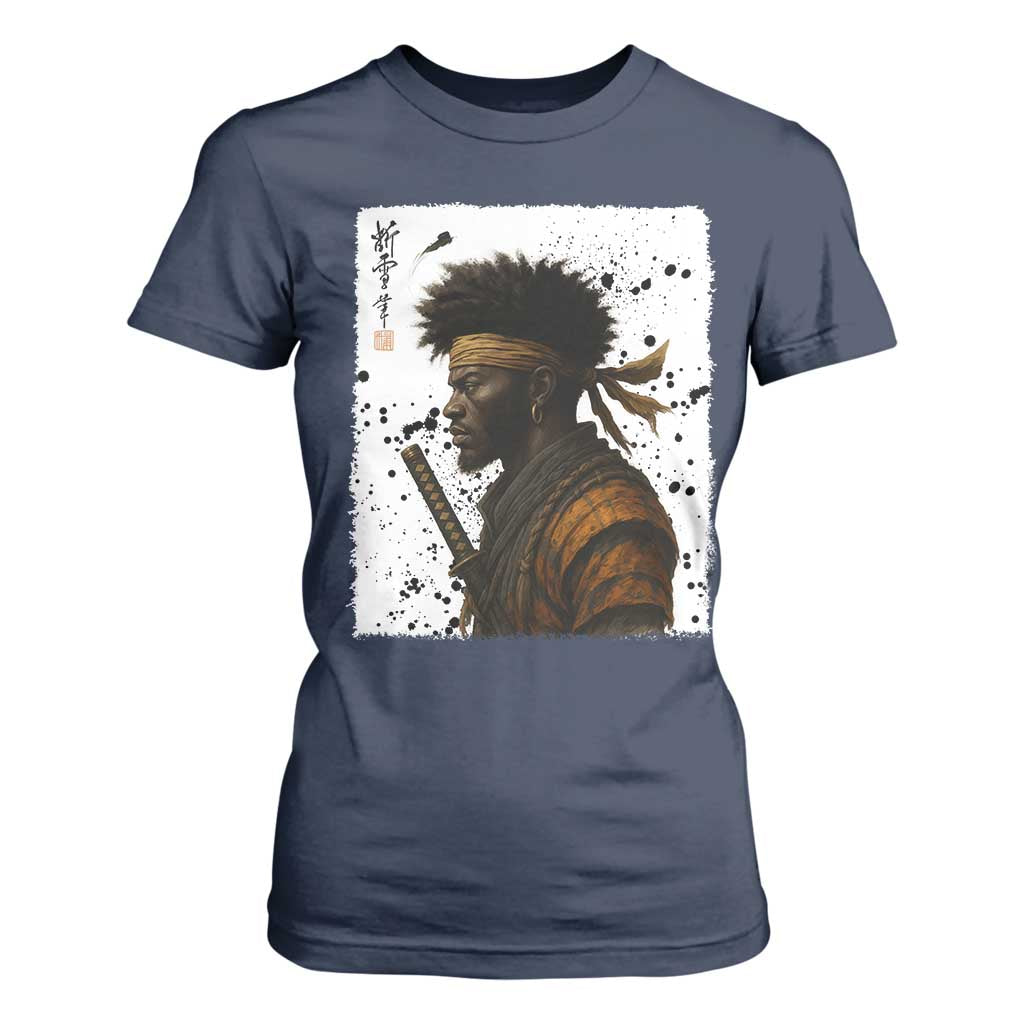 Afro American Samurai T Shirt For Women Japanese Vintage Graphic Sumie Katana - African Pride