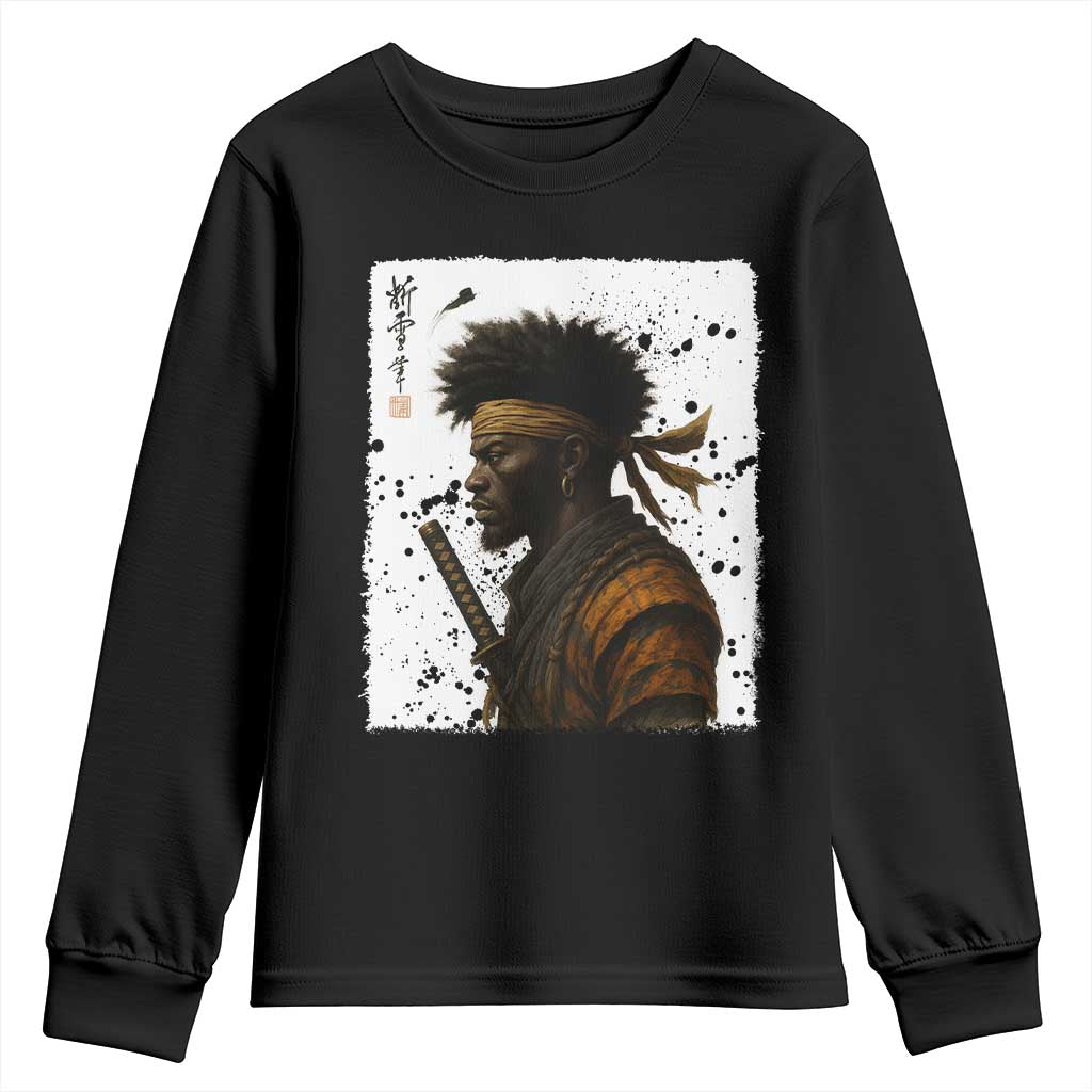 Afro American Samurai Youth Sweatshirt Japanese Vintage Graphic Sumie Katana - African Pride