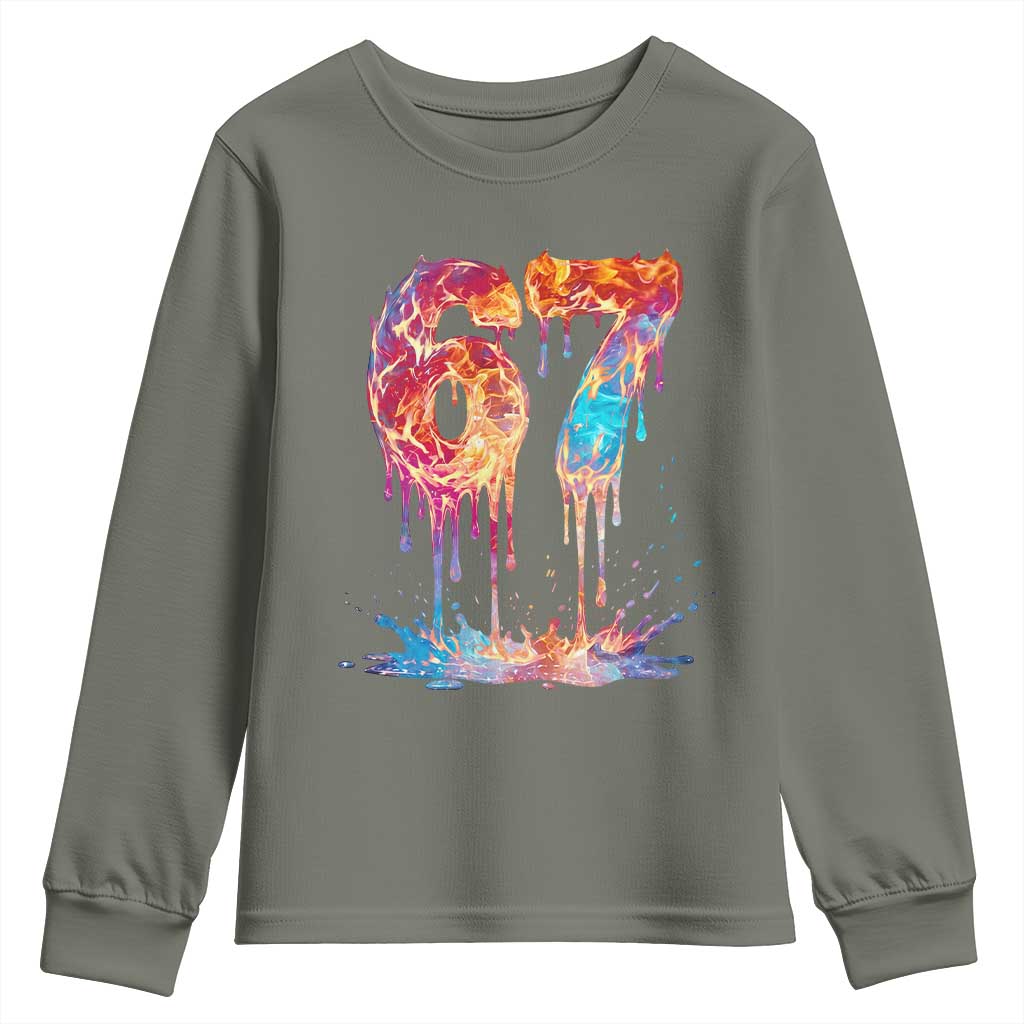 Burning Six Seven Youth Sweatshirt Drip Fire Flame Meme