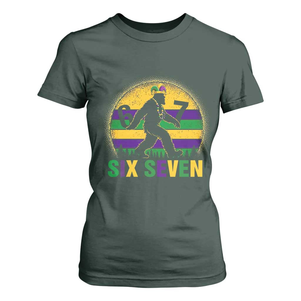Funny Mardi Gras Bigfoot T Shirt For Women Six Seven Meme