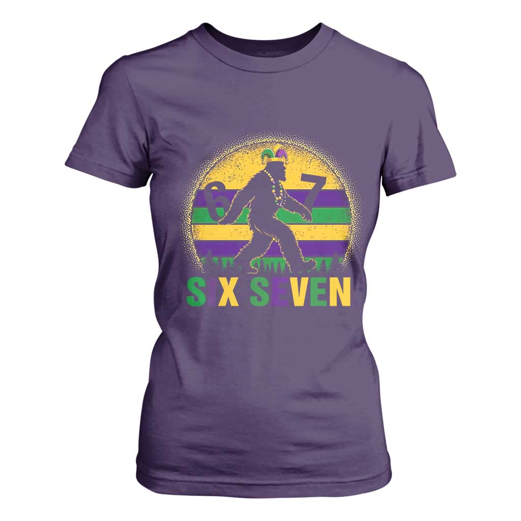 Funny Mardi Gras Bigfoot T Shirt For Women Six Seven Meme