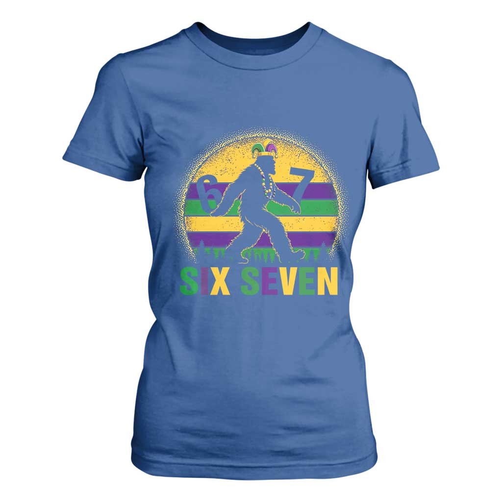 Funny Mardi Gras Bigfoot T Shirt For Women Six Seven Meme