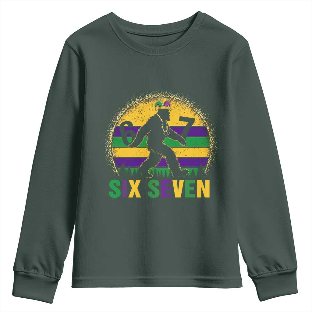 Funny Mardi Gras Bigfoot Youth Sweatshirt Six Seven Meme