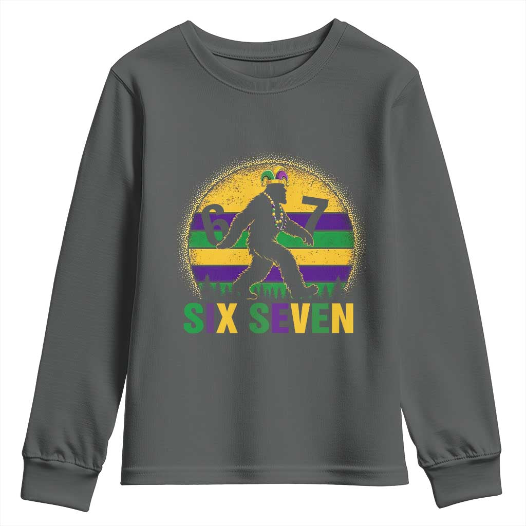 Funny Mardi Gras Bigfoot Youth Sweatshirt Six Seven Meme