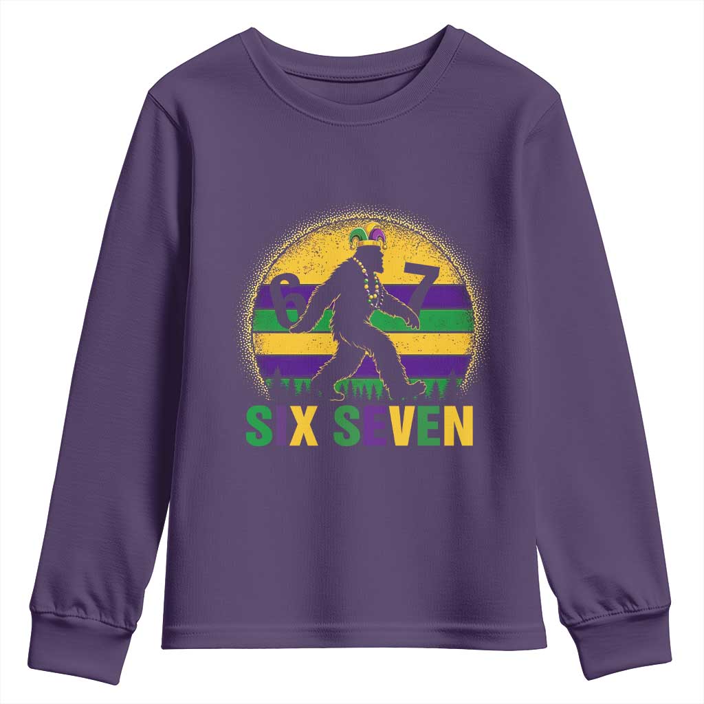 Funny Mardi Gras Bigfoot Youth Sweatshirt Six Seven Meme