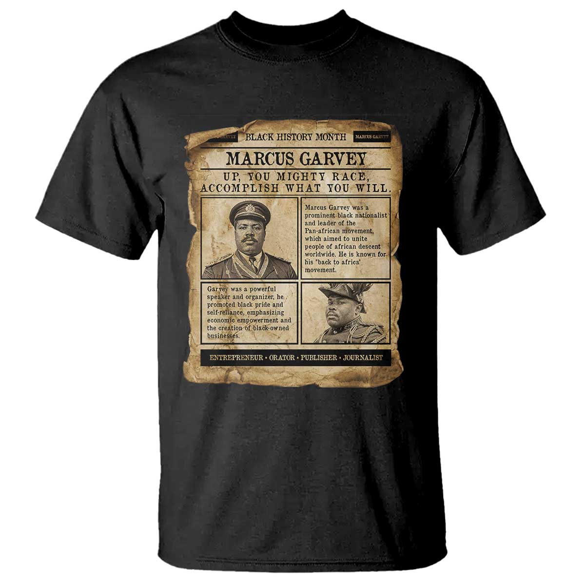 Vintage Newspaper Marcus Garvey T Shirt Up You Mighty Race Quote