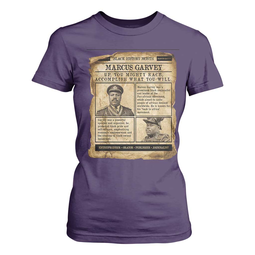 Vintage Newspaper Marcus Garvey T Shirt For Women Up You Mighty Race Quote