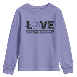 Earth Day 2026 Youth Sweatshirt Our Power Our Planet