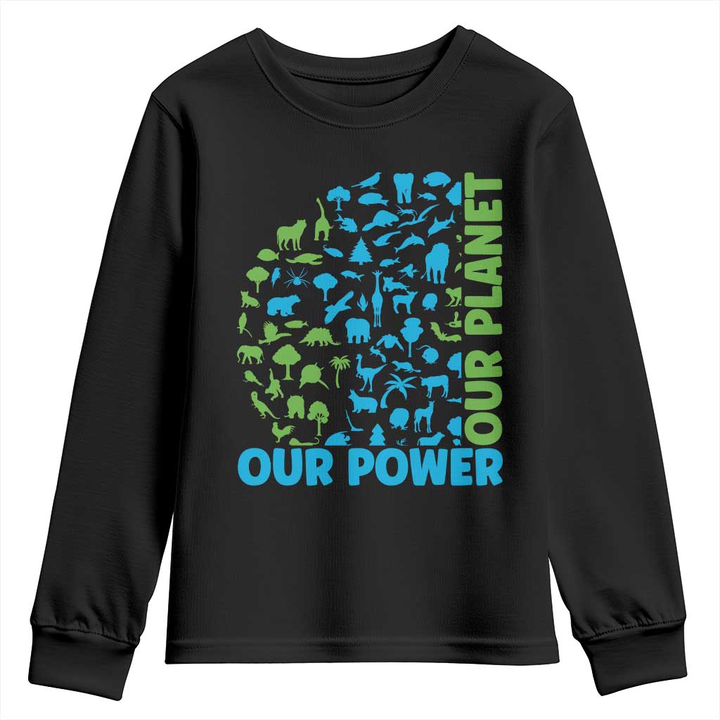 Earth Day Environmental Activism Youth Sweatshirt Our Power Our Planet