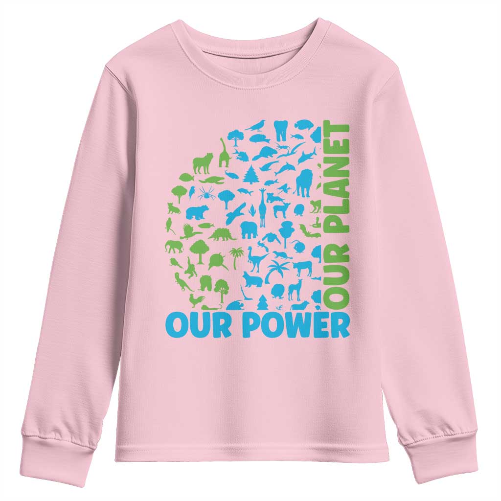 Earth Day Environmental Activism Youth Sweatshirt Our Power Our Planet