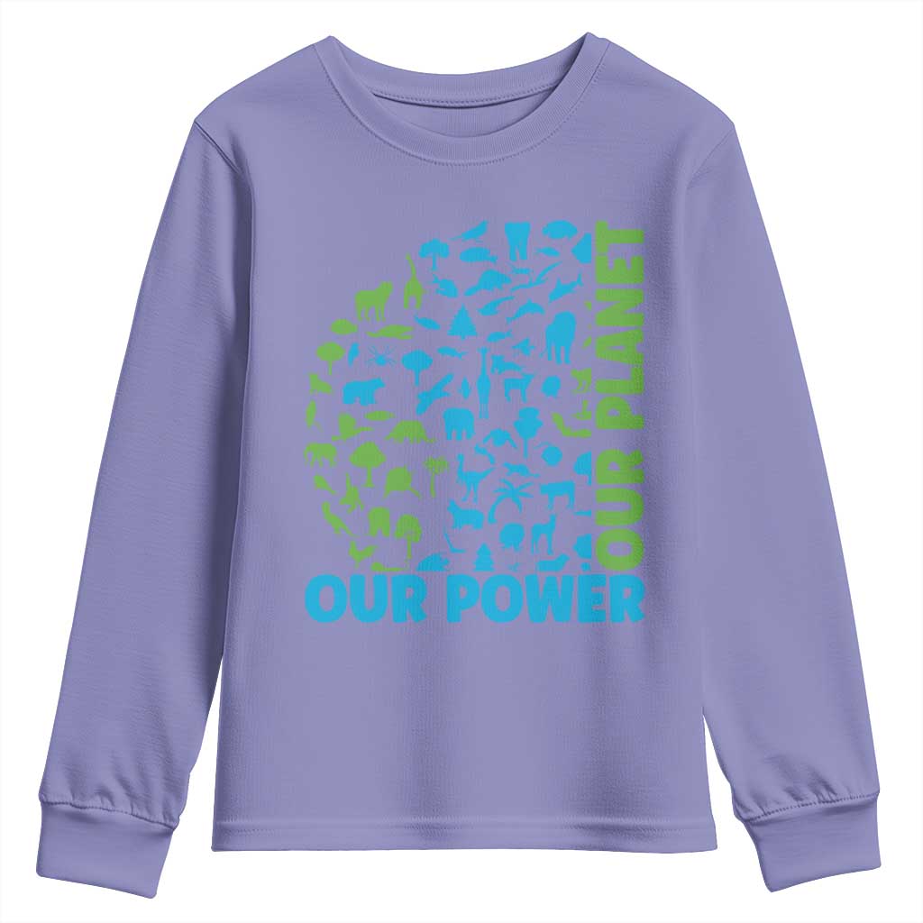 Earth Day Environmental Activism Youth Sweatshirt Our Power Our Planet