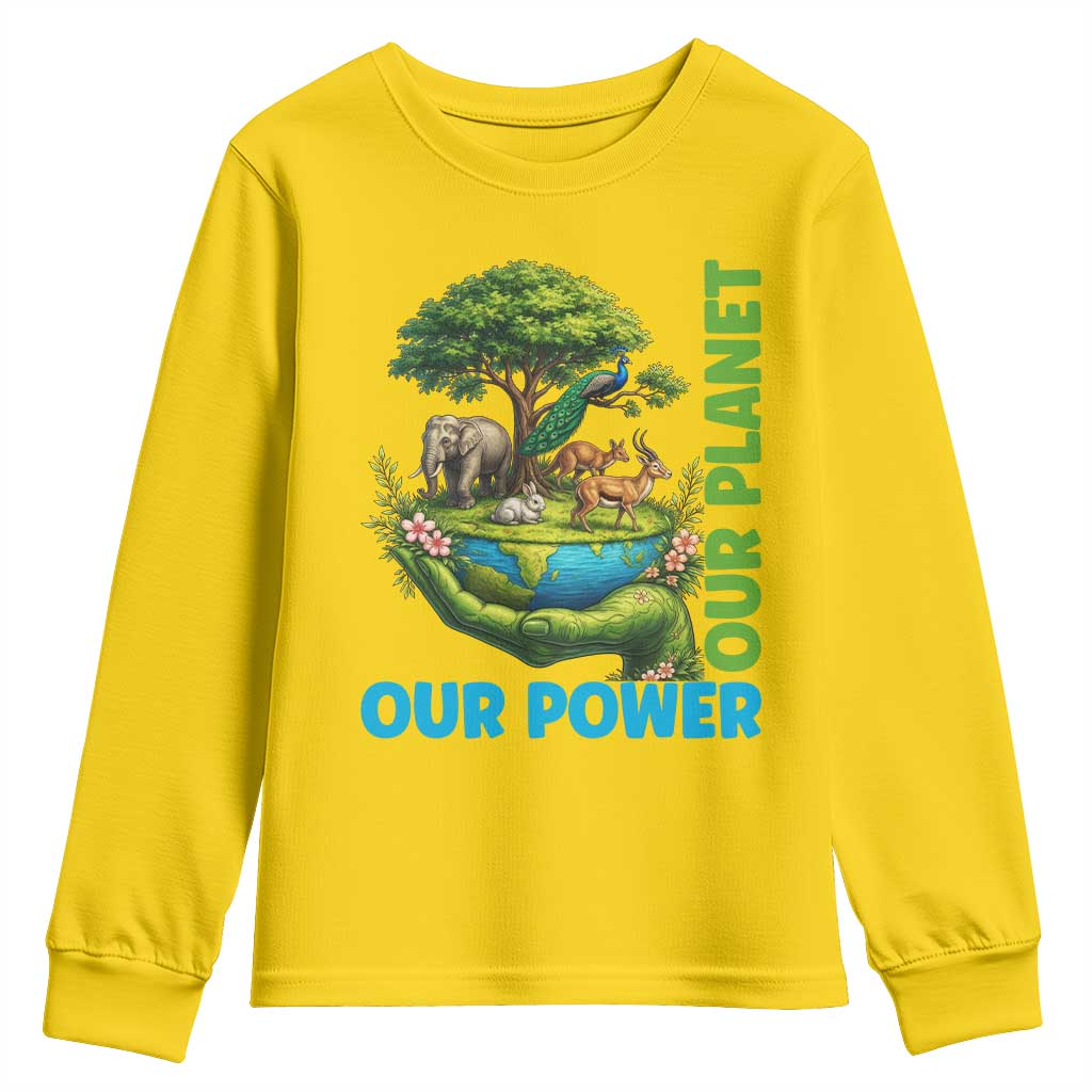 Our Power Our Planet Youth Sweatshirt Earth Day Nature Lover Gift