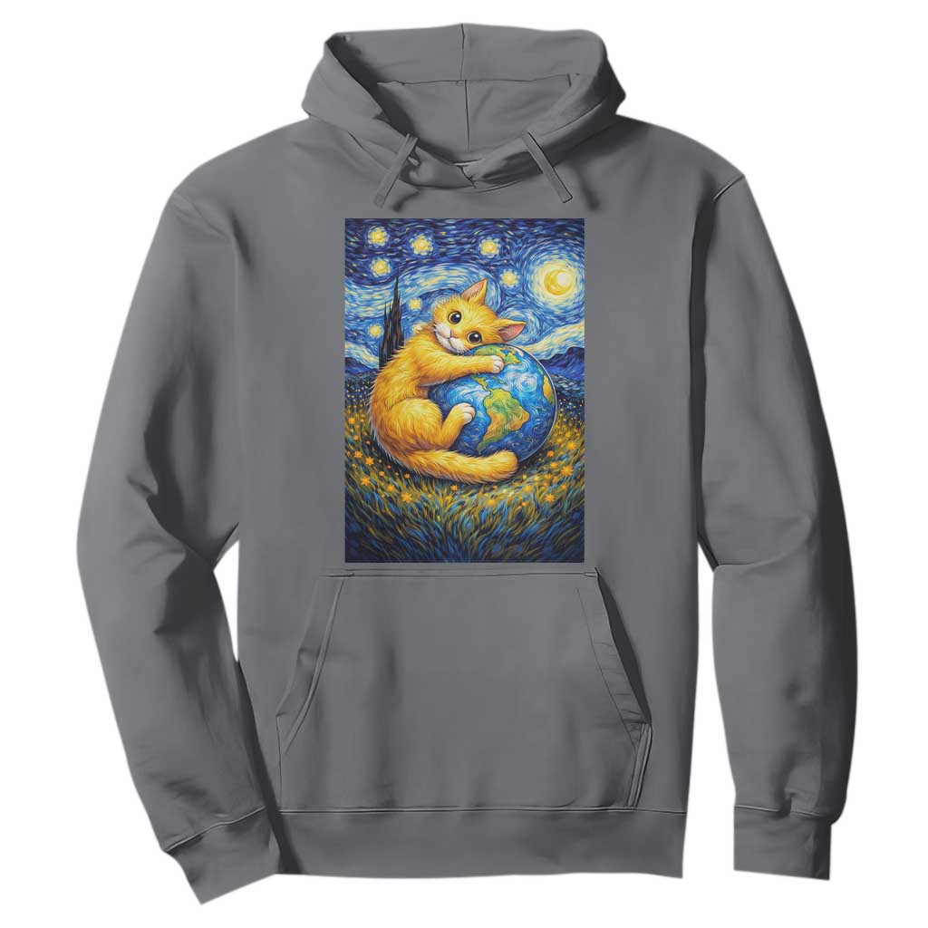 Earth Day Hoodie Starry Night Cat Hugging Earth
