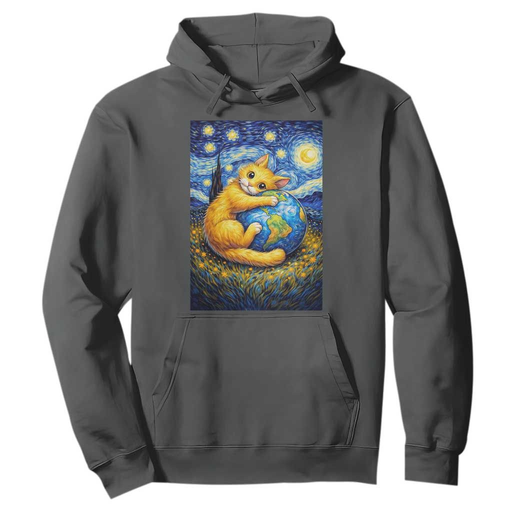 Earth Day Hoodie Starry Night Cat Hugging Earth