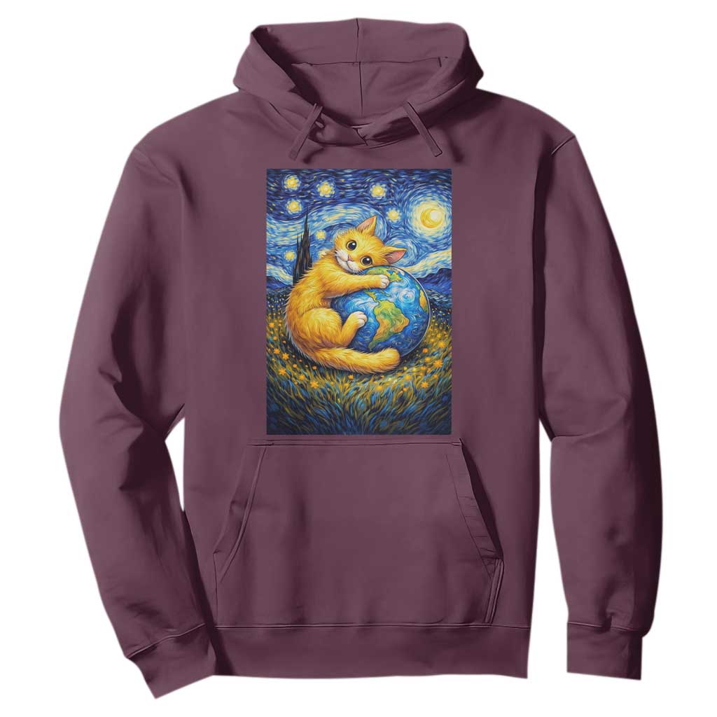 Earth Day Hoodie Starry Night Cat Hugging Earth