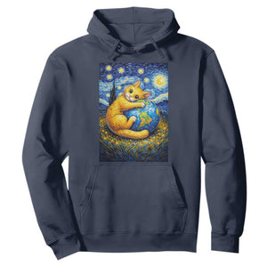 Earth Day Hoodie Starry Night Cat Hugging Earth