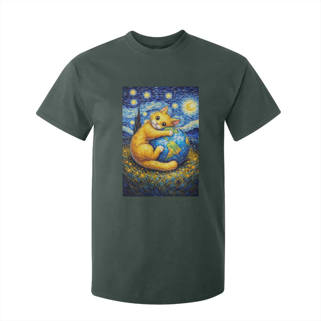 Earth Day T Shirt For Kid Starry Night Cat Hugging Earth