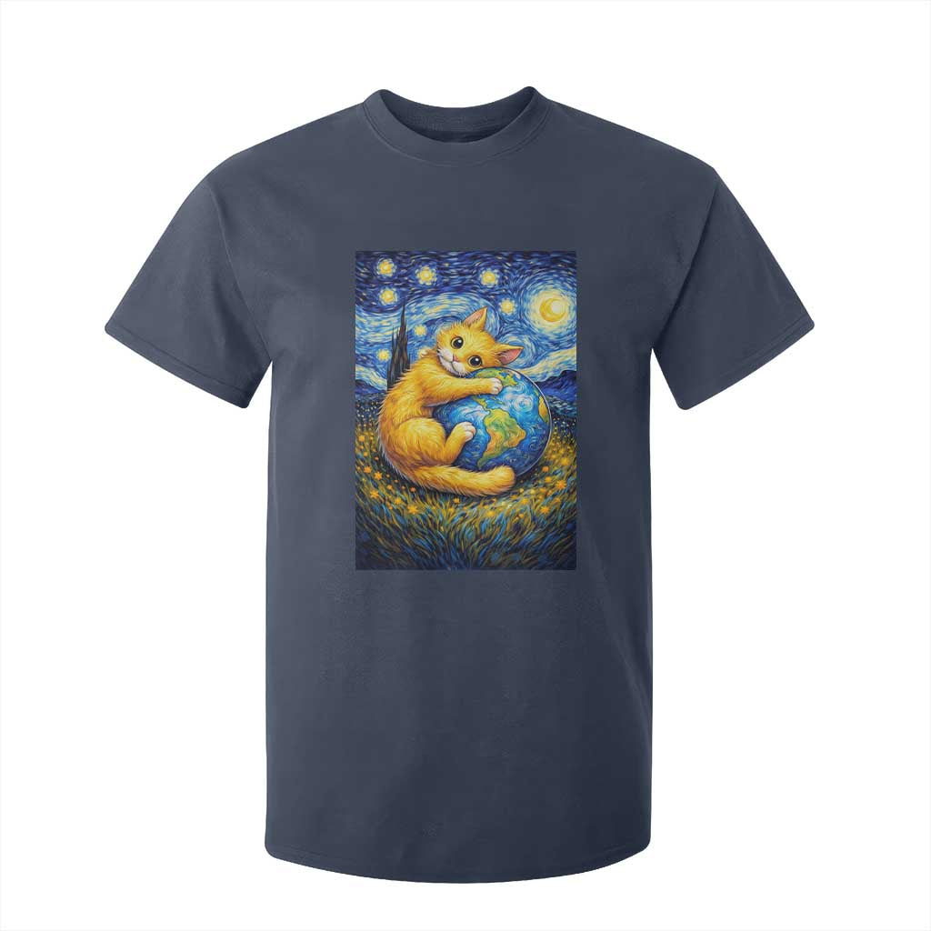 Earth Day T Shirt For Kid Starry Night Cat Hugging Earth