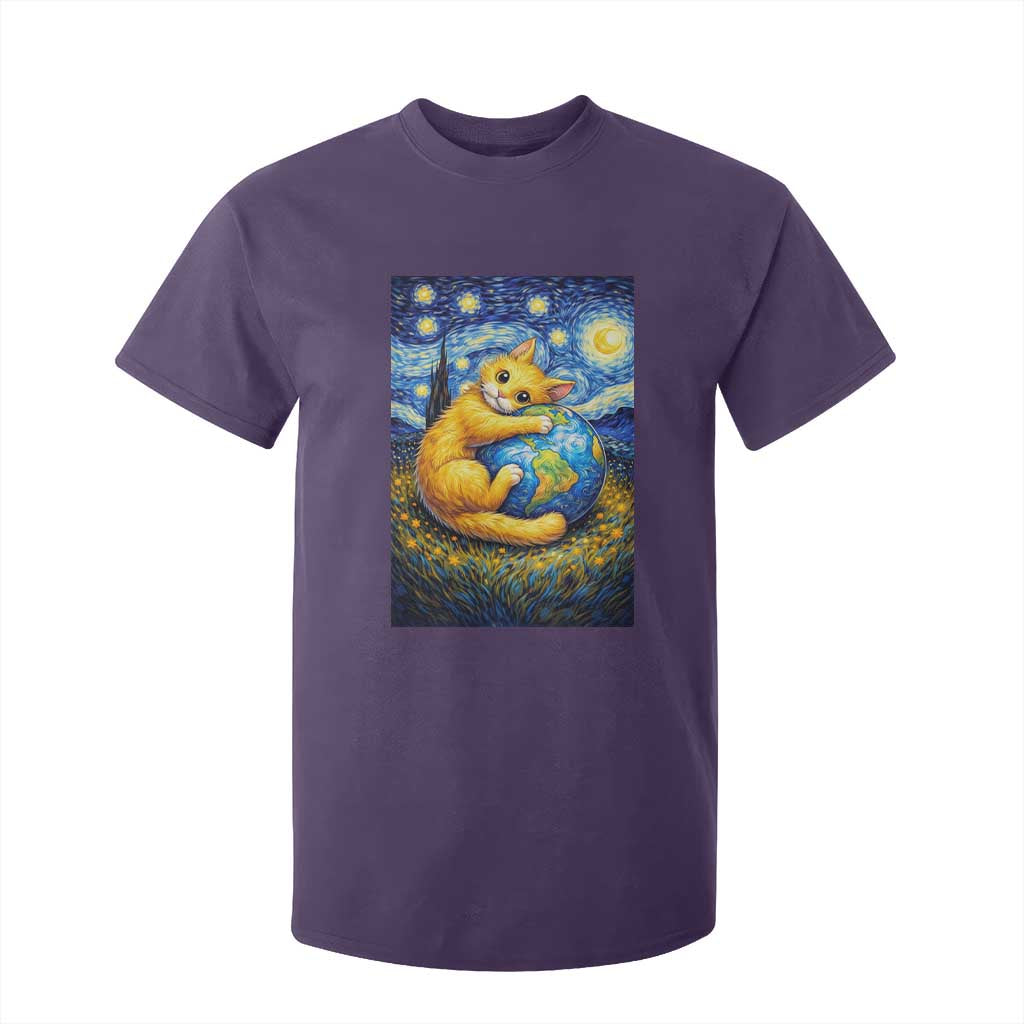 Earth Day T Shirt For Kid Starry Night Cat Hugging Earth