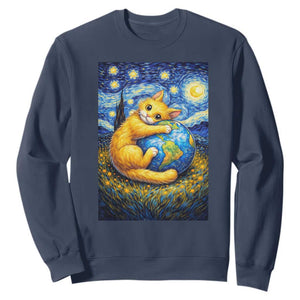 Earth Day Sweatshirt Starry Night Cat Hugging Earth