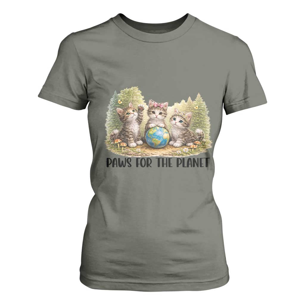 Earth Day Cat Lover T Shirt For Women Paws For The Planet