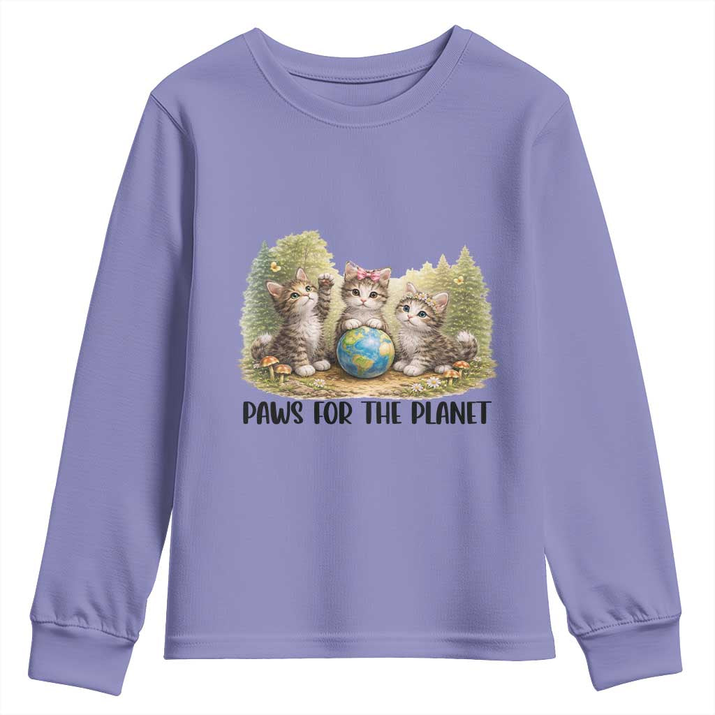 Earth Day Cat Lover Youth Sweatshirt Paws For The Planet