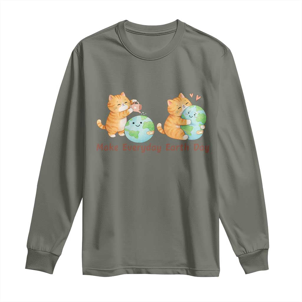 Make Everyday Earth Day Long Sleeve Shirt Cute Cat Healing Planet Earth