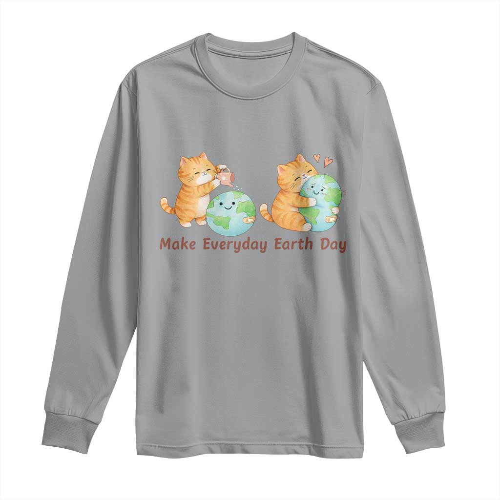 Make Everyday Earth Day Long Sleeve Shirt Cute Cat Healing Planet Earth