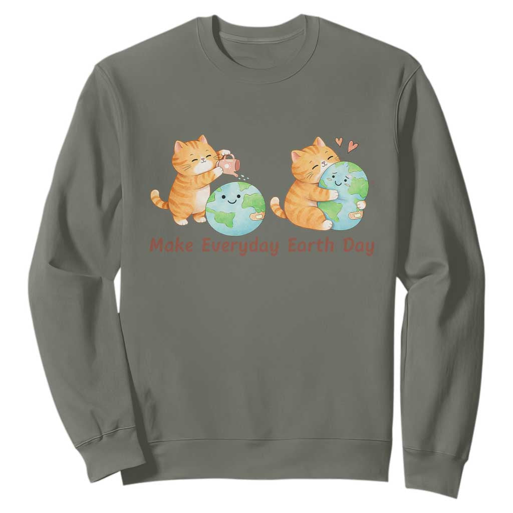 Make Everyday Earth Day Sweatshirt Cute Cat Healing Planet Earth