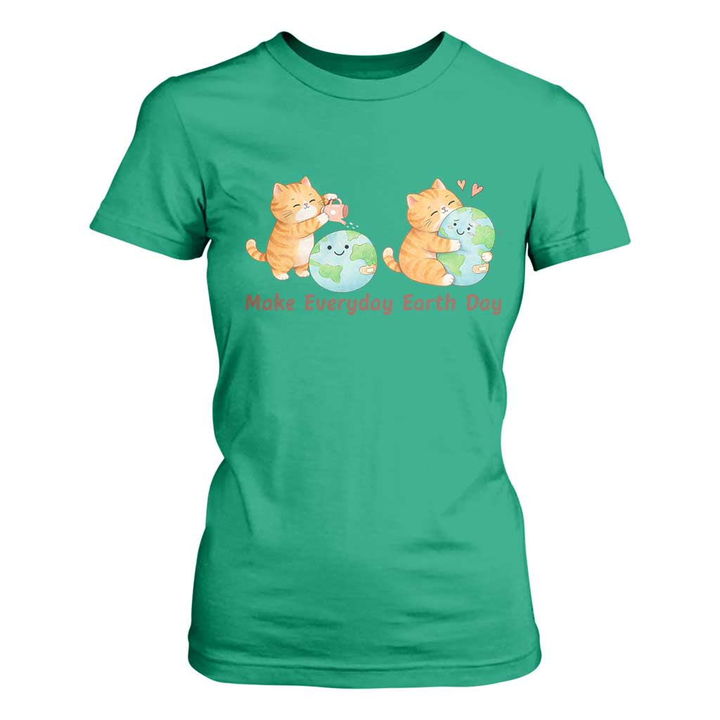 Make Everyday Earth Day T Shirt For Women Cute Cat Healing Planet Earth