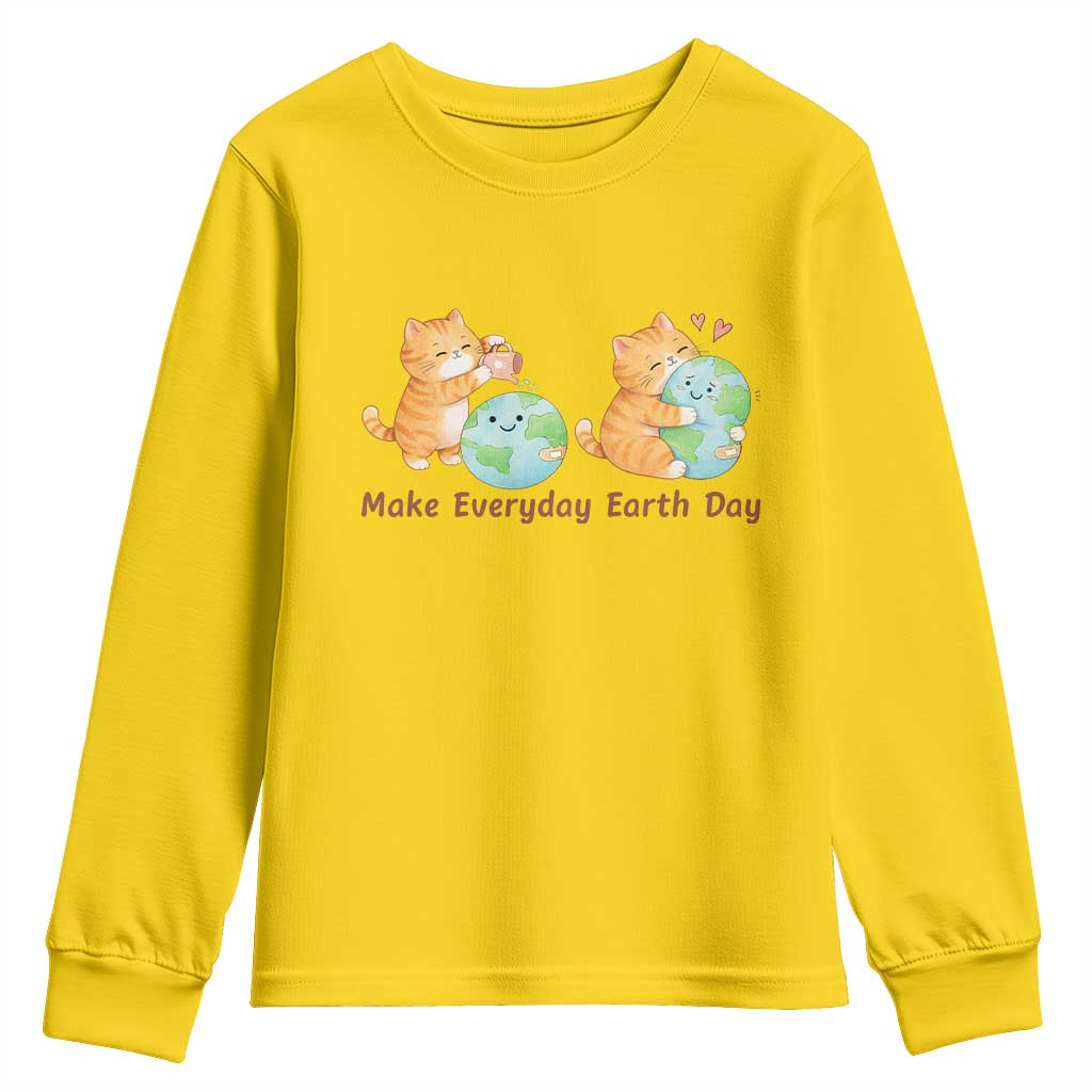 Make Everyday Earth Day Youth Sweatshirt Cute Cat Healing Planet Earth