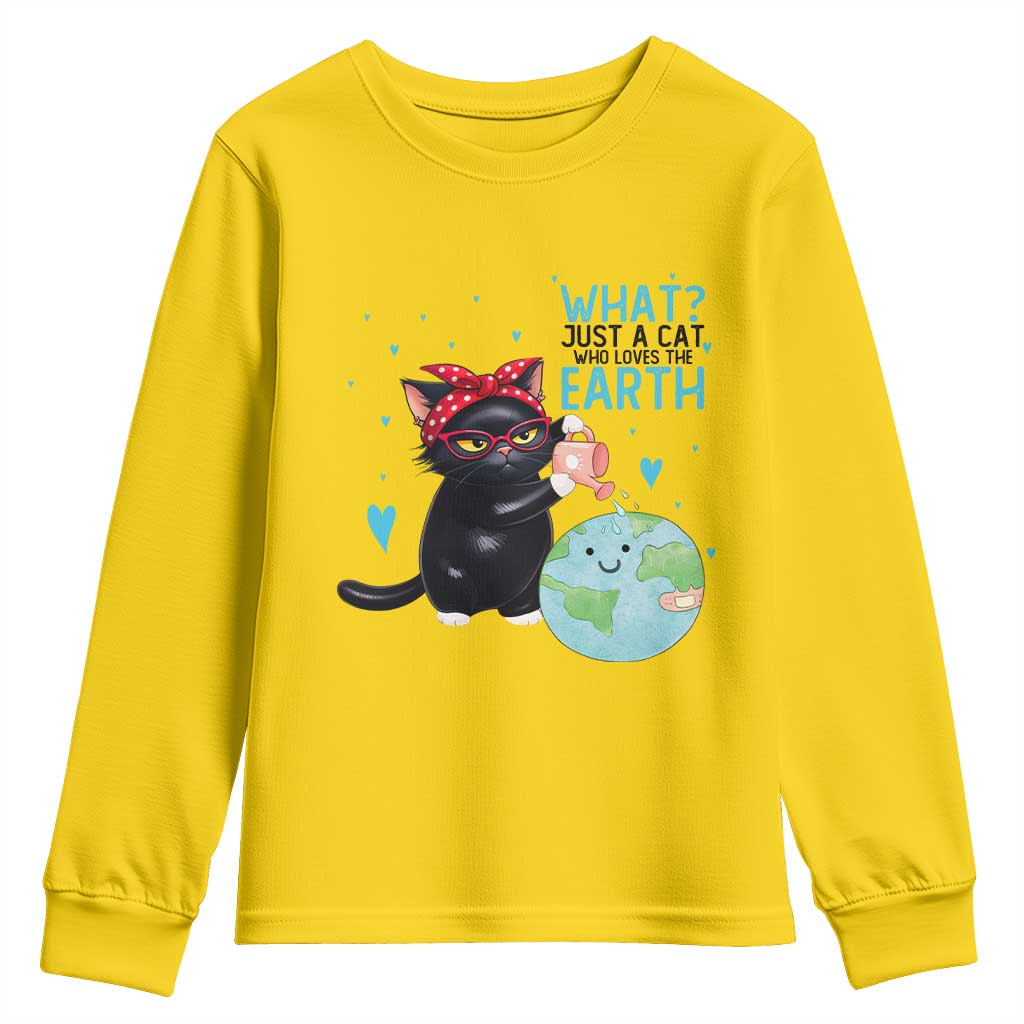 Just A Cat Who Loves The Earth Youth Sweatshirt Earth Day Cat Lover Gift