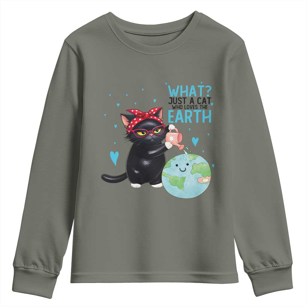 Just A Cat Who Loves The Earth Youth Sweatshirt Earth Day Cat Lover Gift