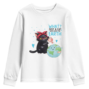 Just A Cat Who Loves The Earth Youth Sweatshirt Earth Day Cat Lover Gift
