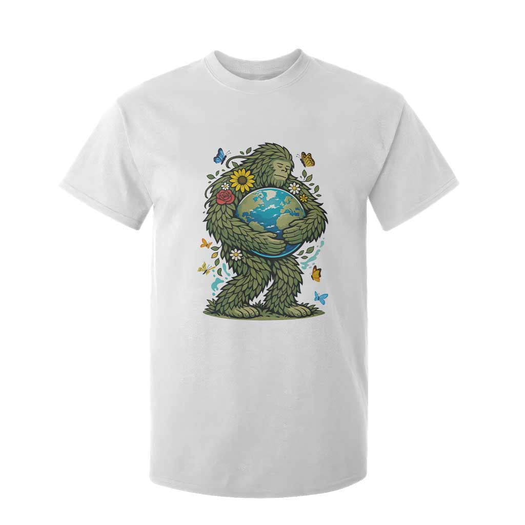 Floral Bigfoot Hugging Earth T Shirt For Kid Cottagecore Nature Lover