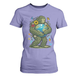 Floral Bigfoot Hugging Earth T Shirt For Women Cottagecore Nature Lover