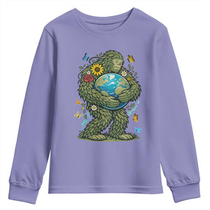 Floral Bigfoot Hugging Earth Youth Sweatshirt Cottagecore Nature Lover