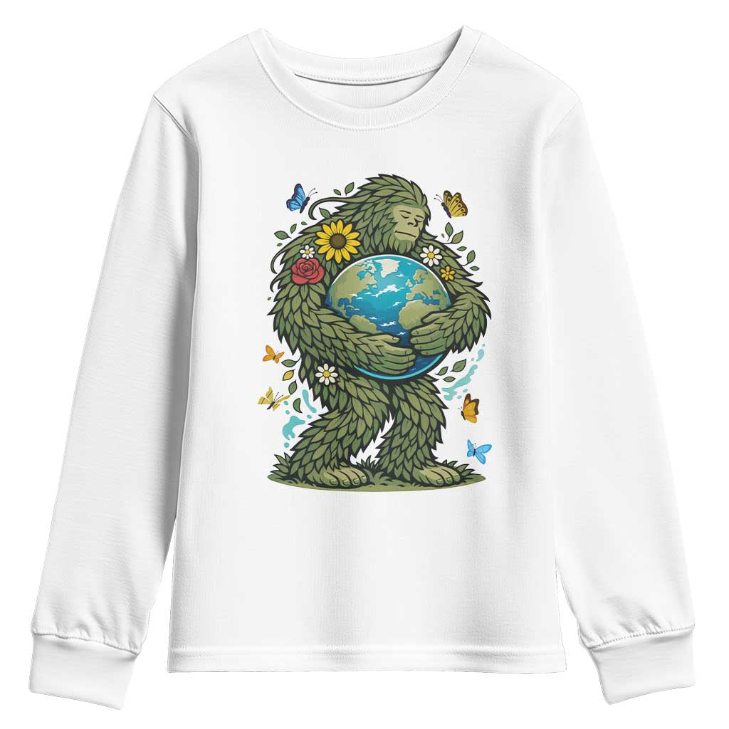 Floral Bigfoot Hugging Earth Youth Sweatshirt Cottagecore Nature Lover