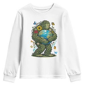 Floral Bigfoot Hugging Earth Youth Sweatshirt Cottagecore Nature Lover