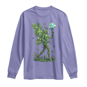 Floral Mothman With Earth Long Sleeve Shirt Cottagecore Nature Lover Cryptid