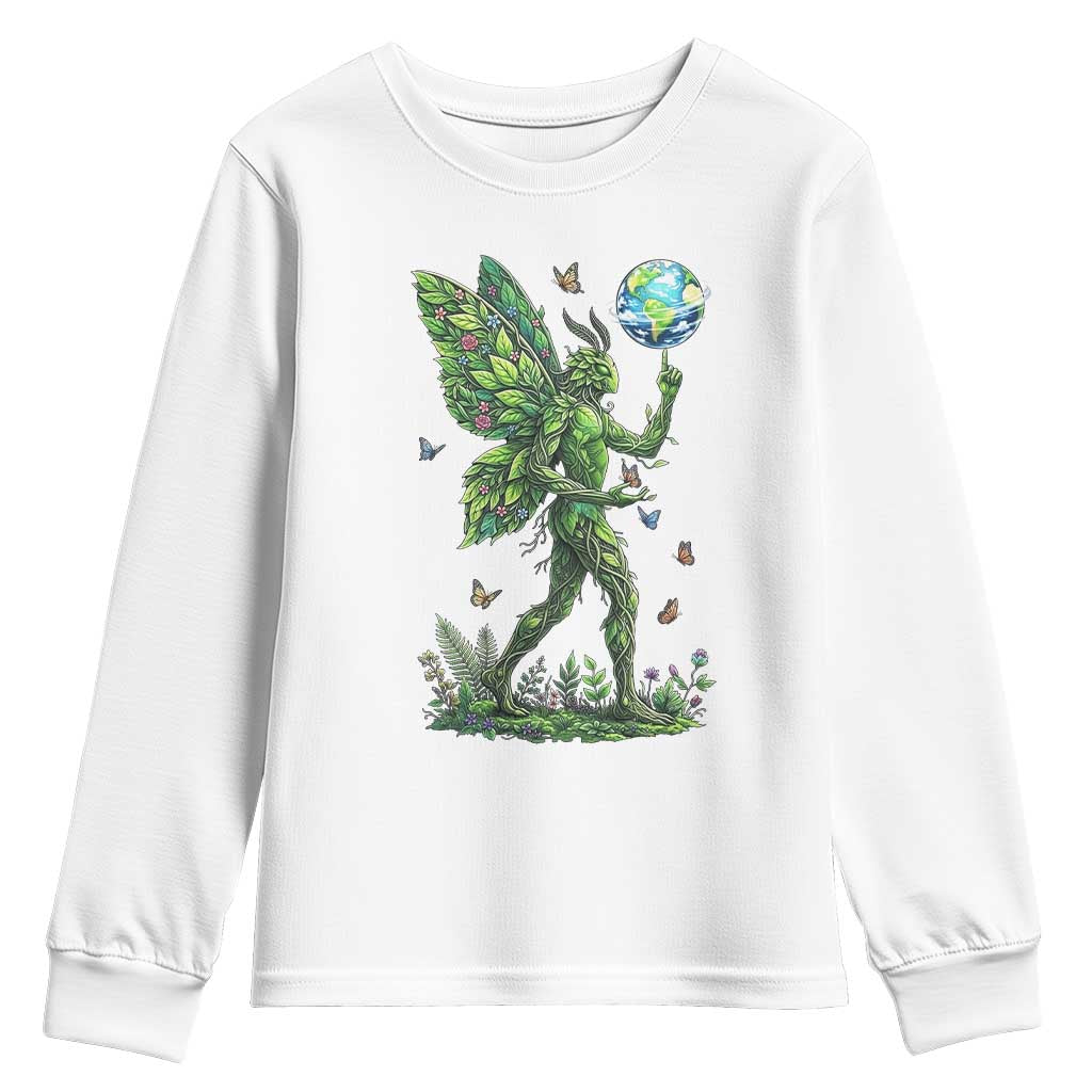 Floral Mothman With Earth Youth Sweatshirt Cottagecore Nature Lover Cryptid