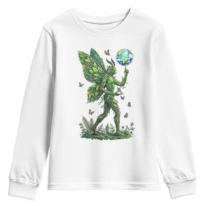 Floral Mothman With Earth Youth Sweatshirt Cottagecore Nature Lover Cryptid