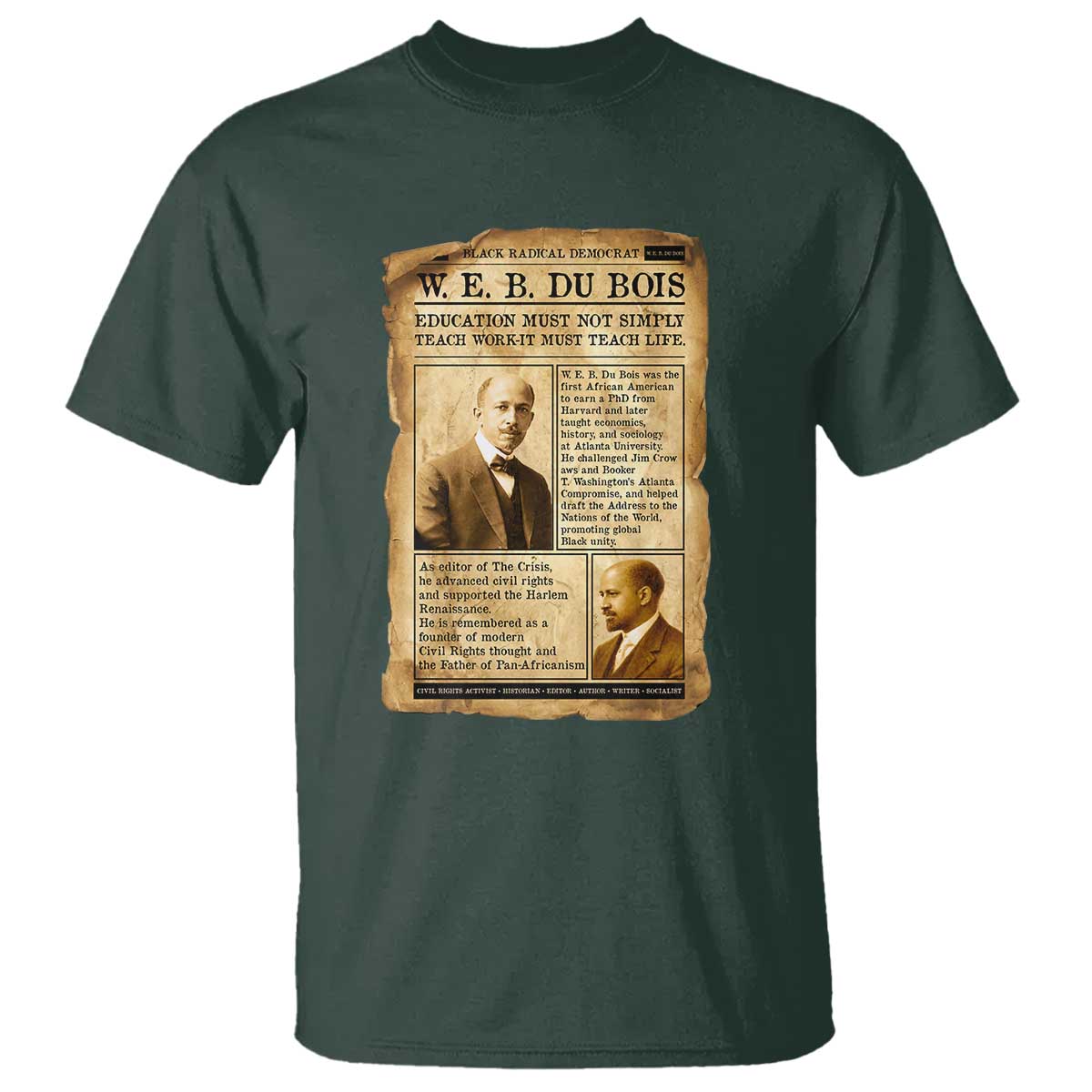 Vintage Newspaper W E B Du Bois T Shirt African American Scholar
